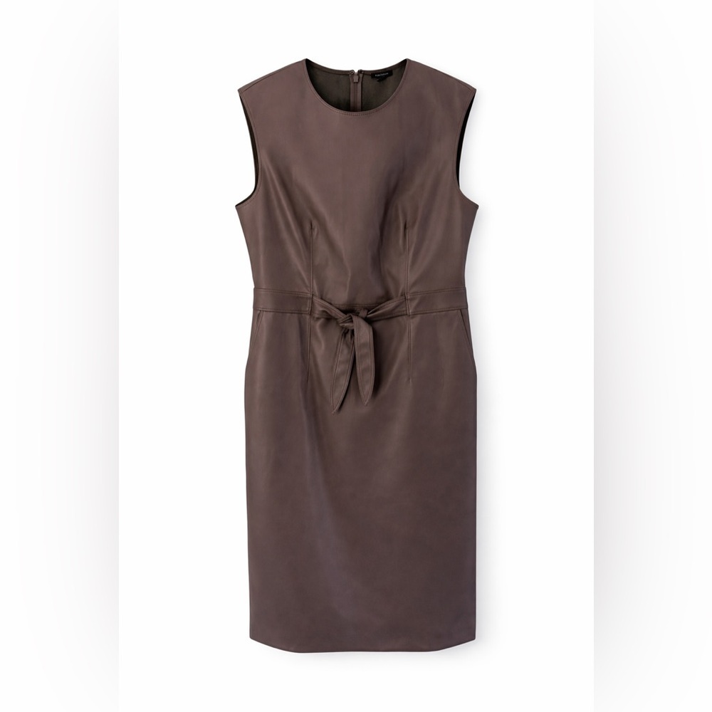 Ann Taylor Gray Faux Leather Sleeveless Sheath Dress Belted Size 12